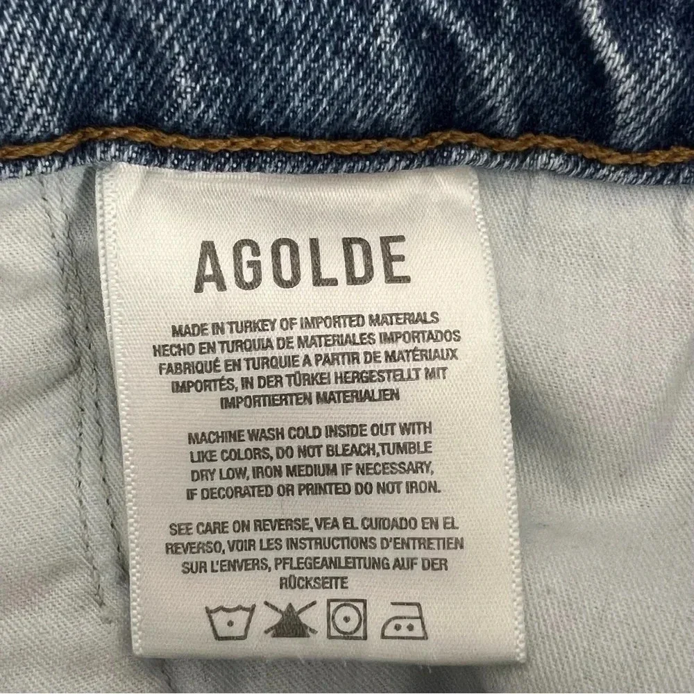 AGOLDE 90's Denim Mini Jean Skirt High Waisted Blue Cotton Festival Size 24 - Picture 10 of 13